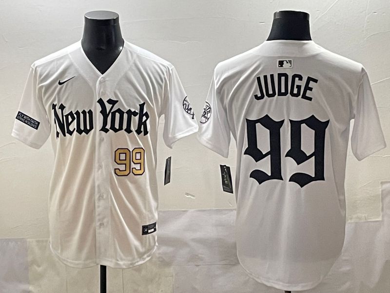 Men 2025 New York Yankees #99 Judge White Five generations Joint Name Nike MLB Jersey style 5